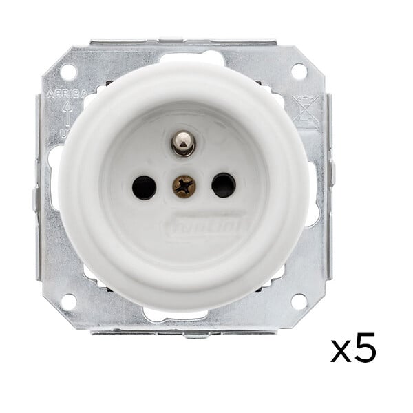 FONTINI - Lot de 5 prises Garby Colonial – Porcelaine blanche – Installation encastrée-FONTINI - large
