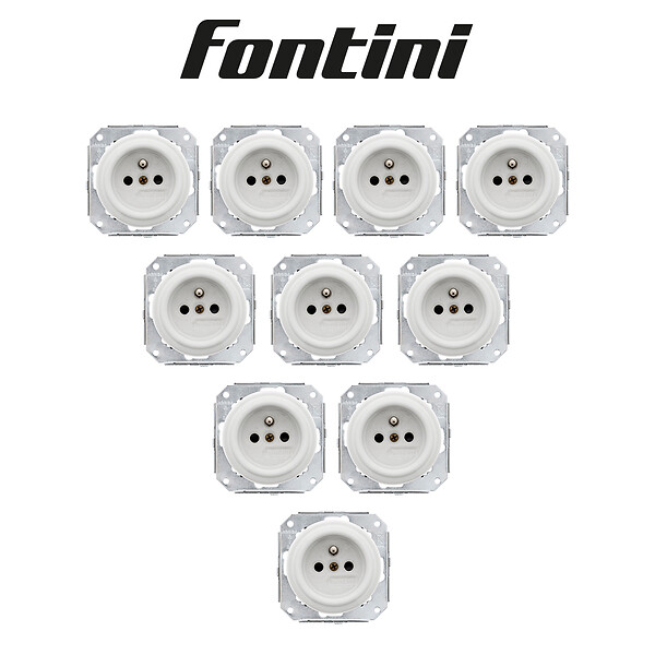 FONTINI - Lot de 10 prises avec terre Garby Colonial – Porcelaine blanche – Design rétro élégant – Installation encastrée-FONTINI - large