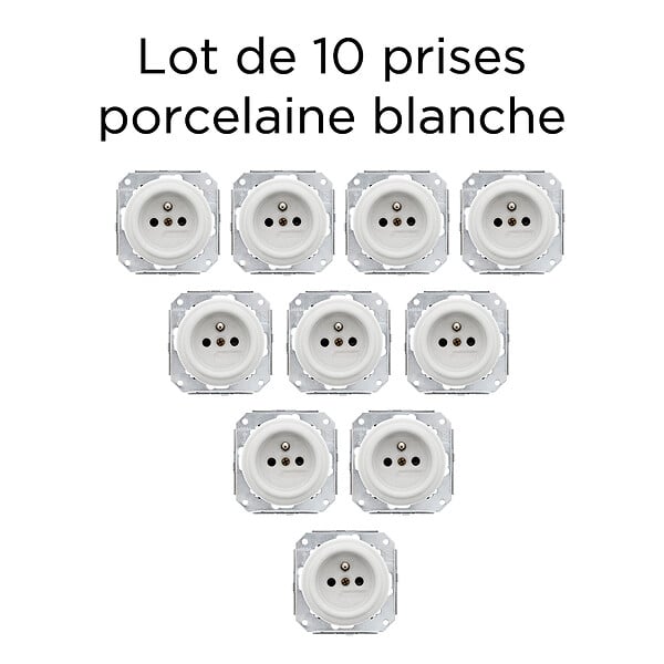 FONTINI - Lot de 10 prises avec terre Garby Colonial – Porcelaine blanche – Design rétro élégant – Installation encastrée-FONTINI - large