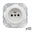 FONTINI - Lot de 10 prises avec terre Garby Colonial – Porcelaine blanche – Design rétro élégant – Installation encastrée-FONTINI - vignette
