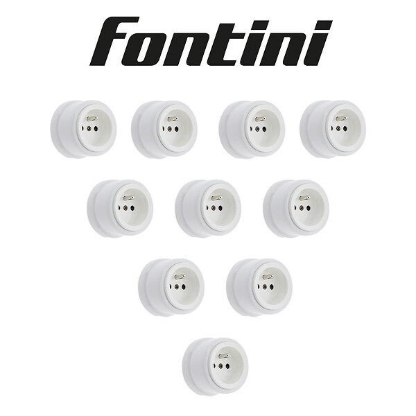 FONTINI - Lot de 10 Prises Garby – Prises Murales Intérieures Plastique Blanc – 16A / 250V – Pose en Saillie – Fabrication Européenne-FONTINI - large