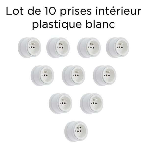 FONTINI - Lot de 10 Prises Garby – Prises Murales Intérieures Plastique Blanc – 16A / 250V – Pose en Saillie – Fabrication Européenne-FONTINI - large