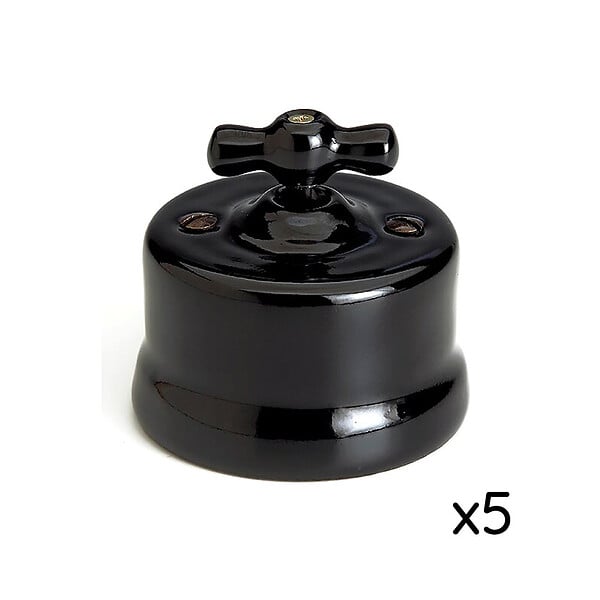 FONTINI - Lot de 5 Interrupteurs Va-et-Vient FONTINI Garby Colonial – Rétro en Porcelaine Noire – Style Vintage, Installation Encastrable-FONTINI - large