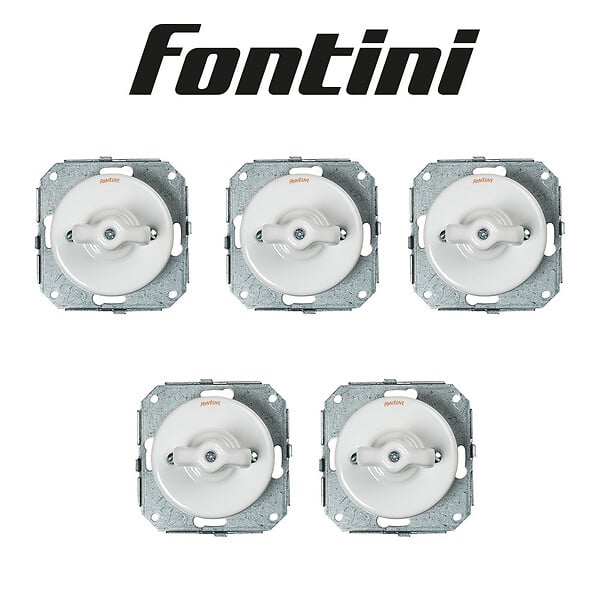 FONTINI - Lot de 5 Interrupteurs Va-et-Vient FONTINI Garby Colonial – Rétro en Porcelaine Blanche – Style Vintage, Installation Encastrable-FONTINI - large
