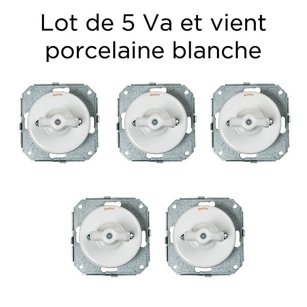 FONTINI - Lot de 5 Interrupteurs Va-et-Vient FONTINI Garby Colonial – Rétro en Porcelaine Blanche – Style Vintage, Installation Encastrable-FONTINI - large
