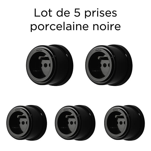 FONTINI - Lot de 5 prises avec terre Garby Colonial – Porcelaine noire – Design rétro élégant – Installation encastrée-FONTINI - large