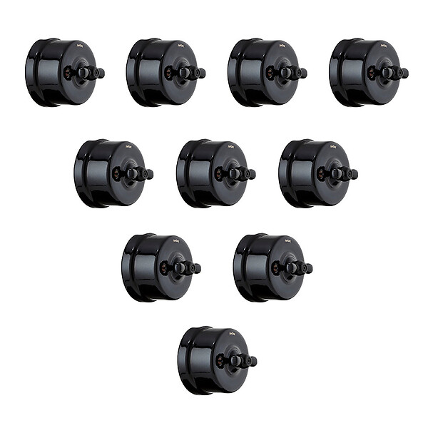 FONTINI - Lot de 10 Interrupteurs Va-et-Vient FONTINI Garby Colonial – Rétro en Porcelaine Noire – Style Vintage, Installation Encastrable-FONTINI - large