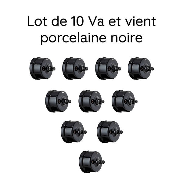 FONTINI - Lot de 10 Interrupteurs Va-et-Vient FONTINI Garby Colonial – Rétro en Porcelaine Noire – Style Vintage, Installation Encastrable-FONTINI - large