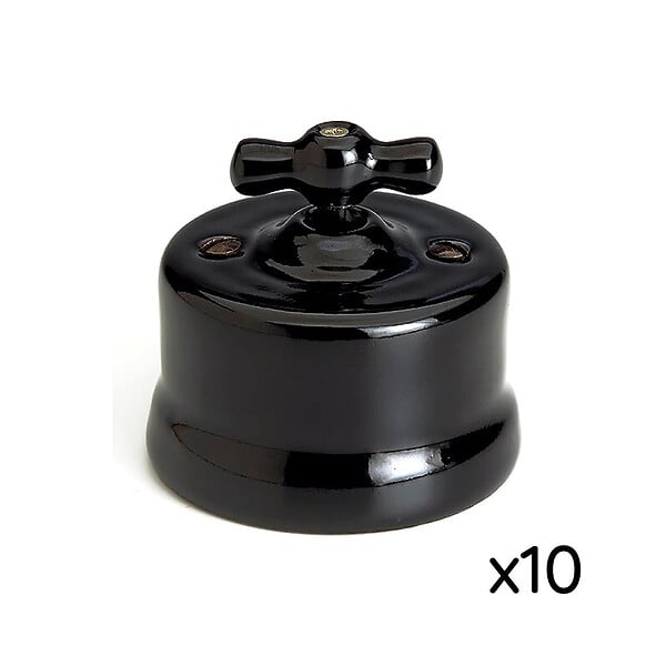 FONTINI - Lot de 10 Interrupteurs Va-et-Vient FONTINI Garby Colonial – Rétro en Porcelaine Noire – Style Vintage, Installation Encastrable-FONTINI - large