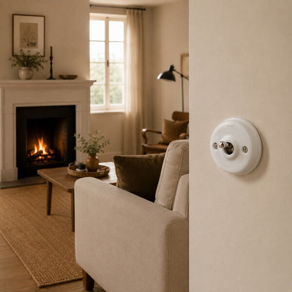 FONTINI - Interrupteur va-et-vient - Gamme Dimbler porcelaine blanche manette et vis chrome brillant - Sans passe-câble 250V 10AX - Vintage-FONTINI - large