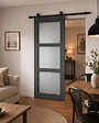 GD MENUISERIES - Porte Coulissante Blakeria Vitrée Gris Anthr H204 x L93 cm, Rail roulettes - vignette