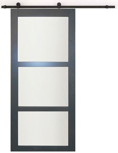 GD MENUISERIES - Porte Coulissante Blakeria Vitrée Gris Anthr H204 x L93 cm, Rail roulettes - large