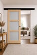 GD MENUISERIES - Porte Coulissante Ayous 3 Panneaux Gris Clair H204 x L83 cm, Rail alu Bandeau noir, coquilles - vignette