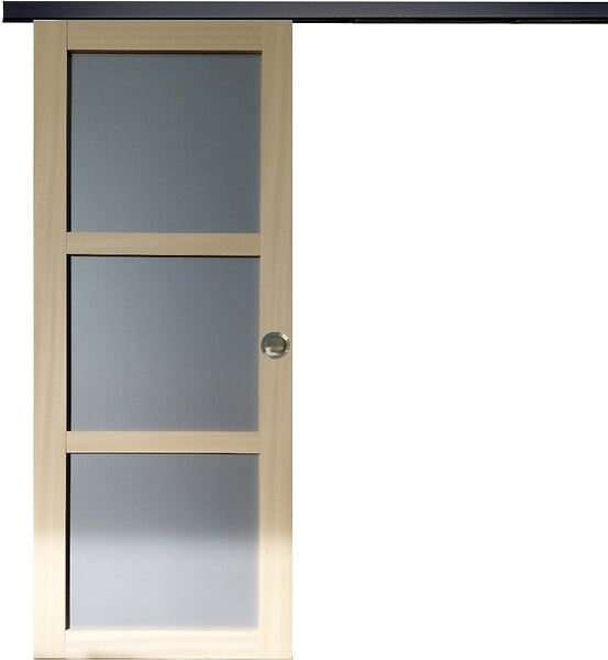 GD MENUISERIES - Porte Coulissante Ayous 3 Panneaux Gris Clair H204 x L73 cm, Rail alu Bandeau noir, coquilles - large