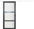 GD MENUISERIES - Porte Coulissante Blakeria Vitrée Gris Anthr H204 x L73 cm, Rail Alu Bandeau Blanc, Coquilles Noir - vignette