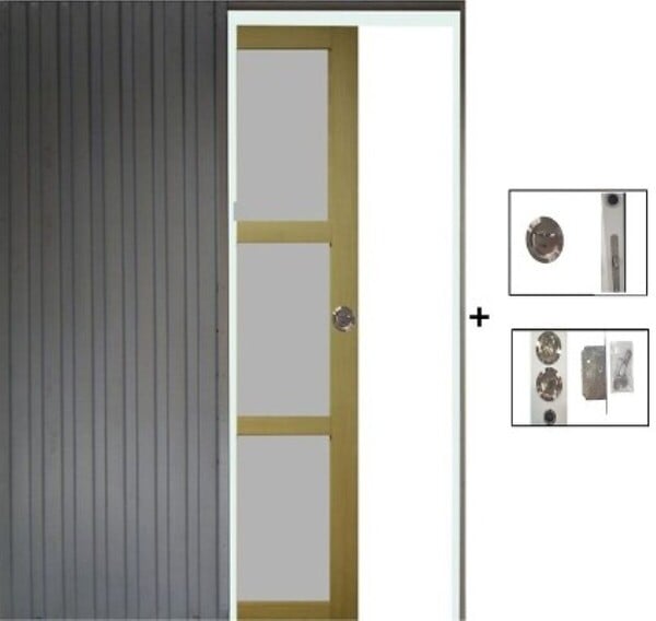 GD MENUISERIES - Porte Coulissante Ayous 3 Panneaux Gris Clair H204 x L73 cm, Galandage - large