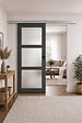 GD MENUISERIES - Porte Coulissante Blakeria Gris Anthr Vitrée H204 x L73 cm, Rail Alu, coquilles Noir - vignette