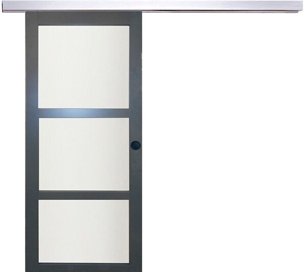 GD MENUISERIES - Porte Coulissante Blakeria Gris Anthr Vitrée H204 x L73 cm, Rail Alu, coquilles Noir - large