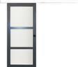 GD MENUISERIES - Porte Coulissante Blakeria Vitrée Gris Anthr H204 x L93 cm, Rail Alu Bandeau Blanc, Coquilles Noir - vignette