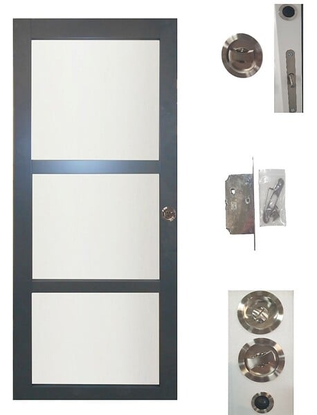 GD MENUISERIES - Porte Coulissante Blakeria Gris Anthr Vitrée H204 x L83 cm, serrure condamnation - large