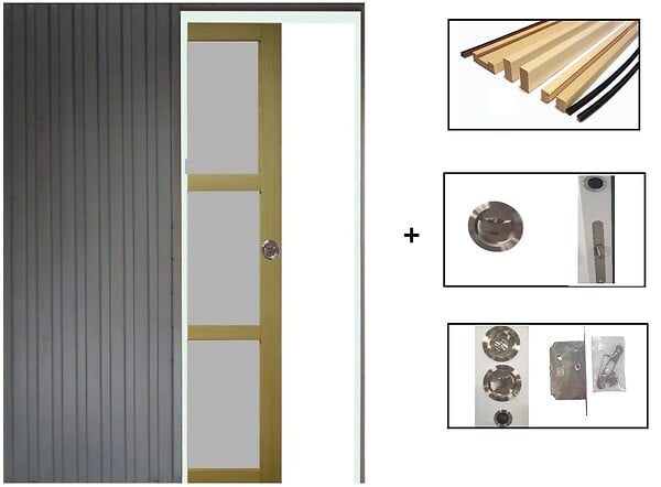 GD MENUISERIES - Porte Coulissante Ayous 3 Panneaux Gris Clair H204 x L83 cm,Galandage, kit finition - large