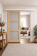 GD MENUISERIES - Porte Coulissante Ayous 3 Panneaux Gris Clair H204 x L73 cm, Rail alu Bandeau Blanc, Coquilles - vignette