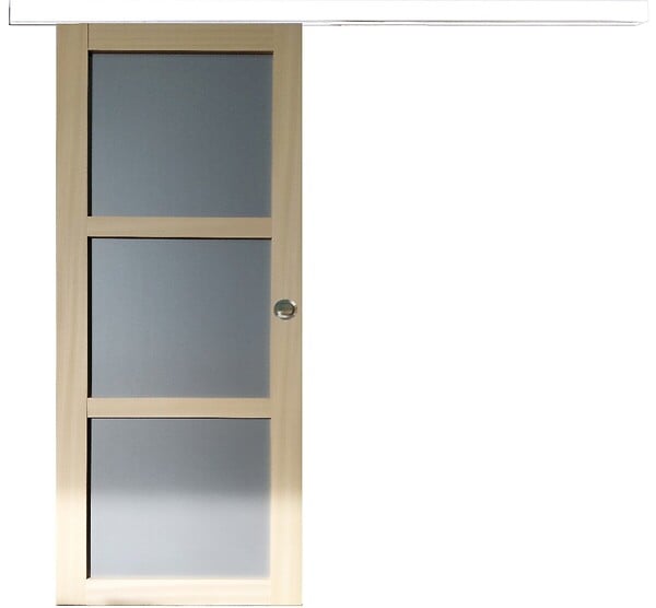 GD MENUISERIES - Porte Coulissante Ayous 3 Panneaux Gris Clair H204 x L73 cm, Rail alu Bandeau Blanc, Coquilles - large