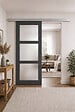 GD MENUISERIES - Porte Coulissante Blakeria Gris Anthr Vitrée H204 x L73 cm, Rail Alu - vignette
