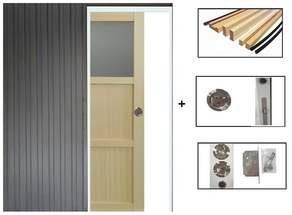GD MENUISERIES - Porte Coulissante Ayous 2 Panneaux, 1 Vitrage H204 x L83 cm, Galandage, kit finition - large