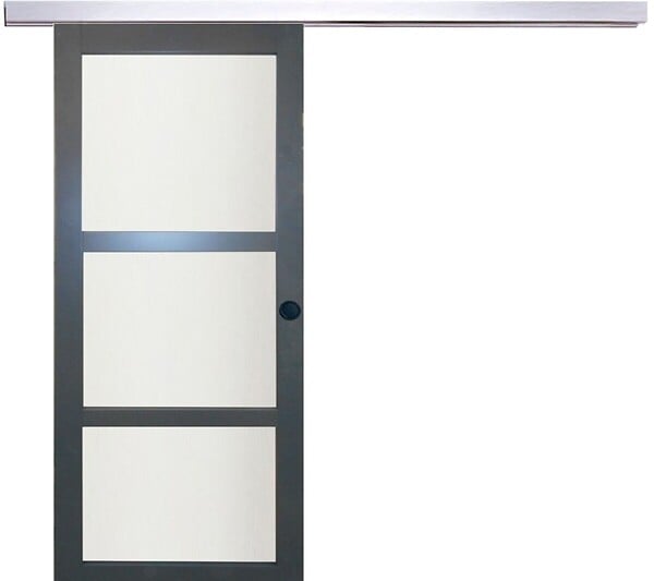 GD MENUISERIES - Porte Coulissante Blakeria Gris Anthr Vitrée H204 x L83 cm, Rail Alu, coquilles Noir - large