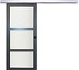 GD MENUISERIES - Porte Coulissante Blakeria Gris Anthr Vitrée H204 x L83 cm, Rail Alu, coquilles Noir - vignette