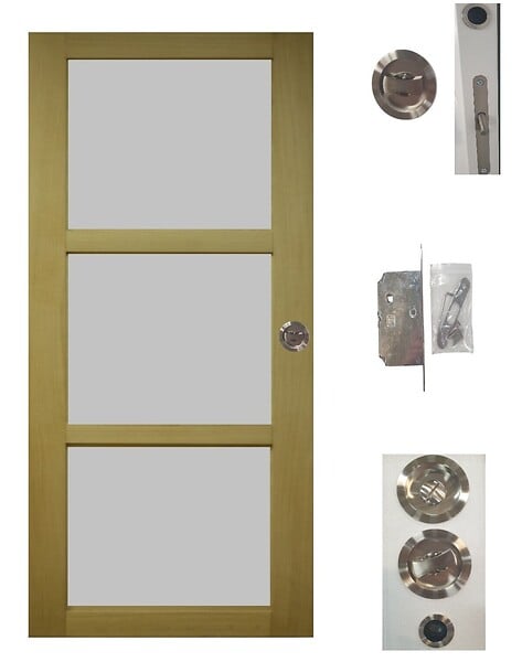 GD MENUISERIES - Porte Coulissante Ayous 3 Panneaux Gris Clair H204 x L73 cm, serrure condamnation - large