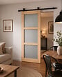 GD MENUISERIES - Porte Coulissante Ayous 3 Panneaux Gris Clair H204 x L83 cm, Rail roulettes - vignette