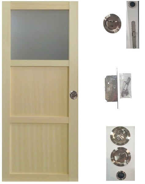 GD MENUISERIES - Porte Coulissante bois Ayous 2 Panneaux, 1 Vitrage H204 x L83 cm, serrure condamnation - large