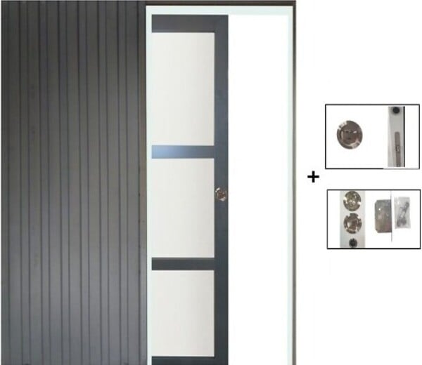 GD MENUISERIES - Porte Coulissante Blakeria Vitrée Gris Anthr H204 x L73 cm, Galandage - large