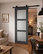 GD MENUISERIES - Porte Coulissante Blakeria Gris Anthr Vitrée H204 x L73 cm, Rail roulettes - vignette