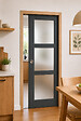 GD MENUISERIES - Porte Coulissante Blakeria Gris Anthr Vitrée H204 x L93 cm, Galandage, kit finition (coquille et tire doigt) - vignette