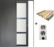 GD MENUISERIES - Porte Coulissante Blakeria Gris Anthr Vitrée H204 x L93 cm, Galandage, kit finition (coquille et tire doigt) - vignette
