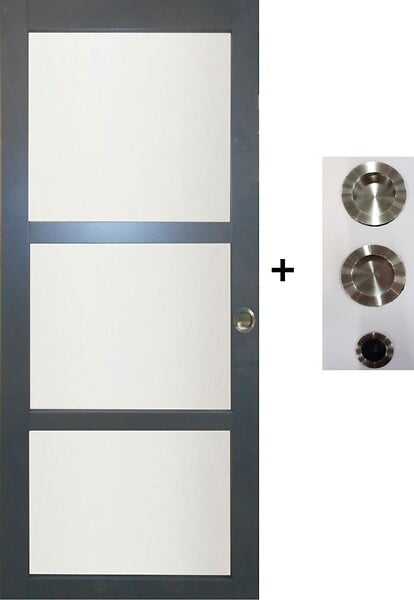 GD MENUISERIES - Porte Coulissante Blakeria Gris Anthr Vitrée H204 x L83 cm, coquilles, tire doigt - large