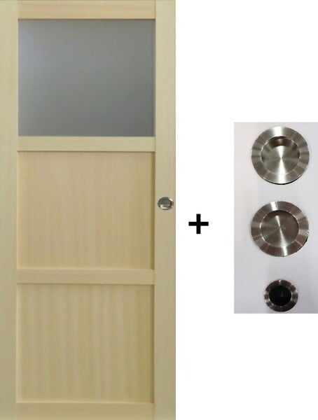 GD MENUISERIES - Porte Coulissante Ayous 2 Panneaux, 1 Vitrage H204 x L83 cm, coquilles, tire doigt - large