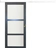 GD MENUISERIES - Porte Coulissante Blakeria Vitrée Gris Anthr H204 x L73 cm, Rail Alu Bandeau Blanc, Coquilles - vignette