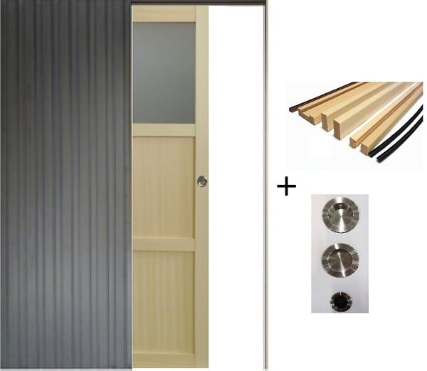 GD MENUISERIES - Porte Coulissante Ayous 2 Panneaux, 1 Vitrage H204 x L73 cm, Galandage, kit finition (coquille et tire doigt) - large