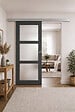 GD MENUISERIES - Porte Coulissante Blakeria Gris Anthr Vitrée H204 x L83 cm, Rail Alu, coquilles - vignette