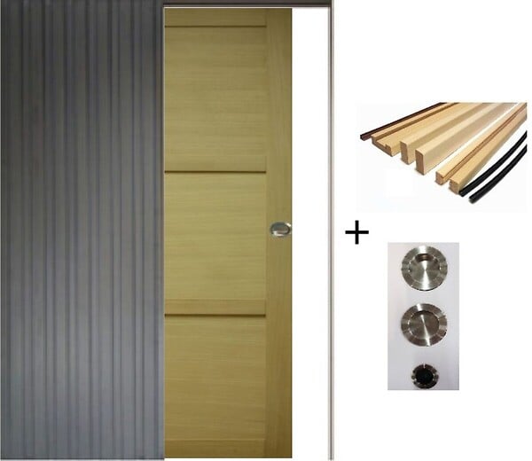 GD MENUISERIES - Porte Coulissante Ayous 3 Panneaux H204 x L83 cm, Galandage, kit finition (coquille et tire doigt) - large