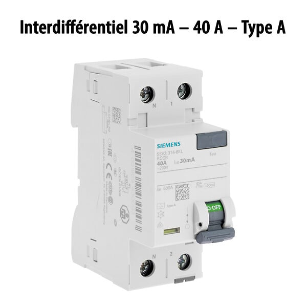 SIEMENS - Lot de 3 interrupteurs différentiels 30 mA – 40A Type A + 40A Type AC – CE / NF - large