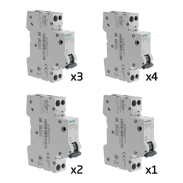 SIEMENS - Lot de 10 disjoncteurs modulaires Ph+N – 3×10A, 4×16A, 2×20A, 1×32A - large