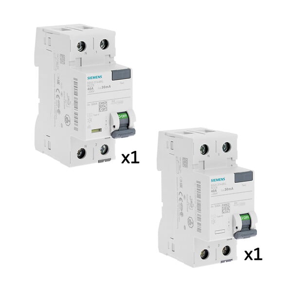 SIEMENS - Lot de 2 interrupteurs différentiels 30 mA – 40A Type A + 40A Type AC – CE / NF - large