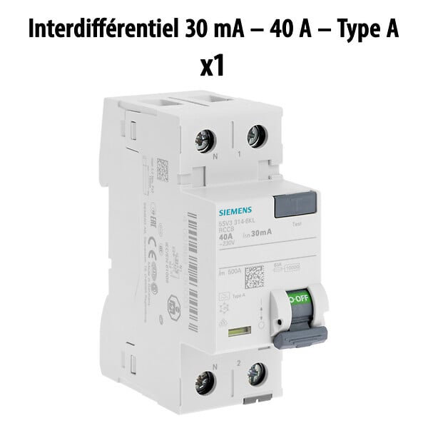 SIEMENS - Lot de 2 interrupteurs différentiels 30 mA – 40A Type A + 40A Type AC – CE / NF - large