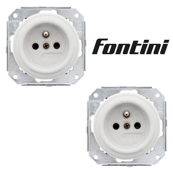 FONTINI - Lot de 2 prises Garby Colonial – Porcelaine blanche – Installation encastrée - large
