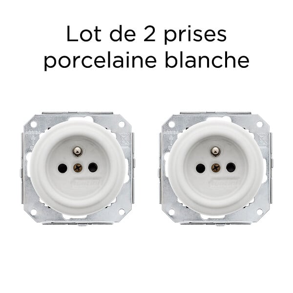 FONTINI - Lot de 2 prises Garby Colonial – Porcelaine blanche – Installation encastrée - large